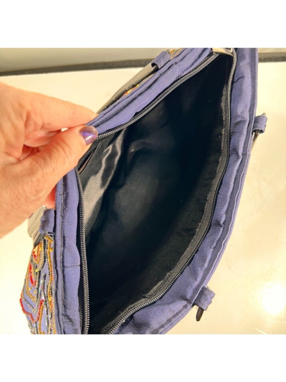 Handcrafted Beaded Purple Evening Bag Intricate Embroidery Sturdy Handles Purse - Picture 14 of 14